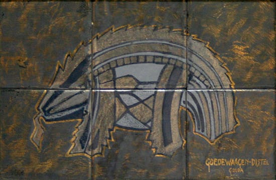 Goedewaagen, tegeltableau, voorstudie tableau S.S. Nieuw Nederland, ontwerp C. A. Lion Cachet, uitvoering W. H. van Norden, 1928 (coll. KMG)